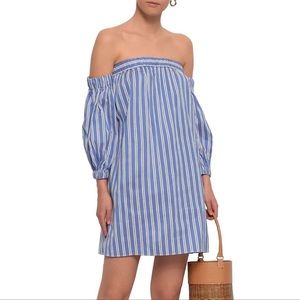 Milly Striped Poplin Off the Shoulder Dress